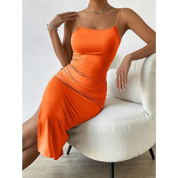 Twist Backless Split Thigh Cami midi Dress black - Picture 4 of 11